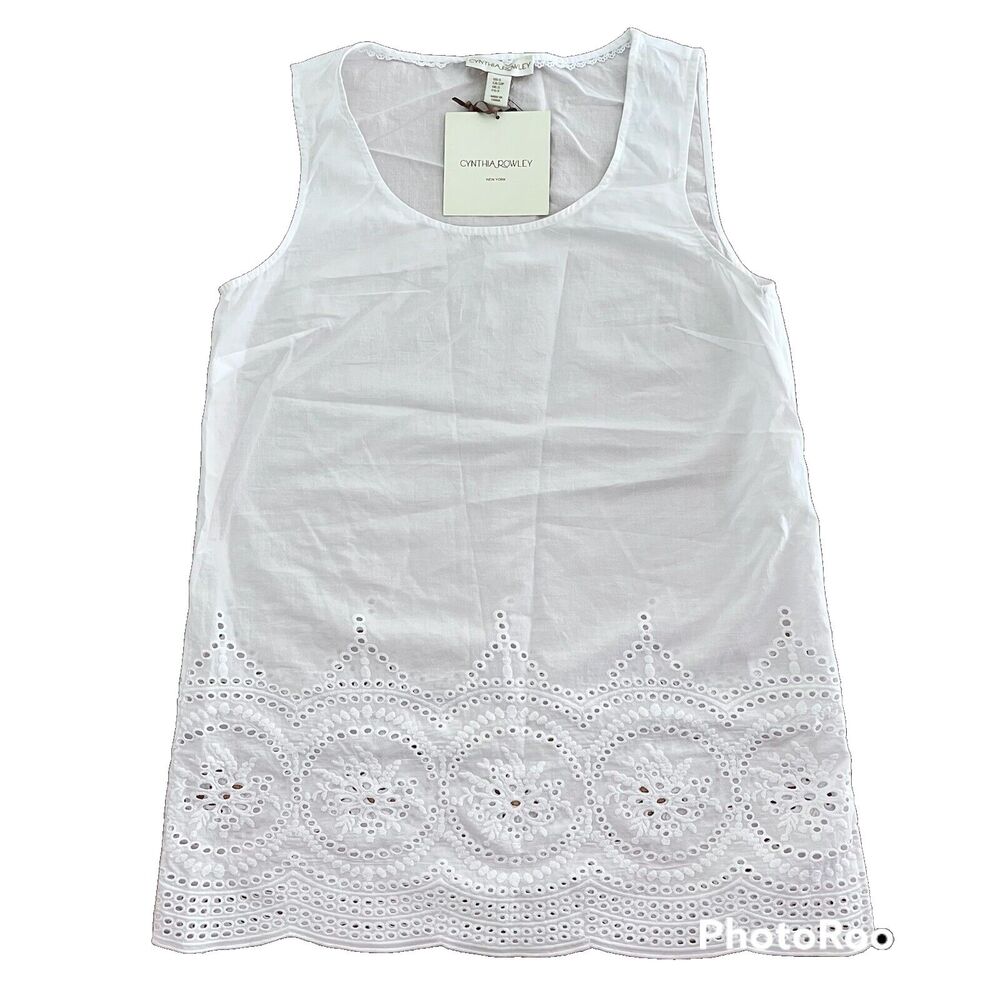 Cynthia Rowley Women’s Eyelet Tank Top Size Small White Sleeveless Boho Blouse